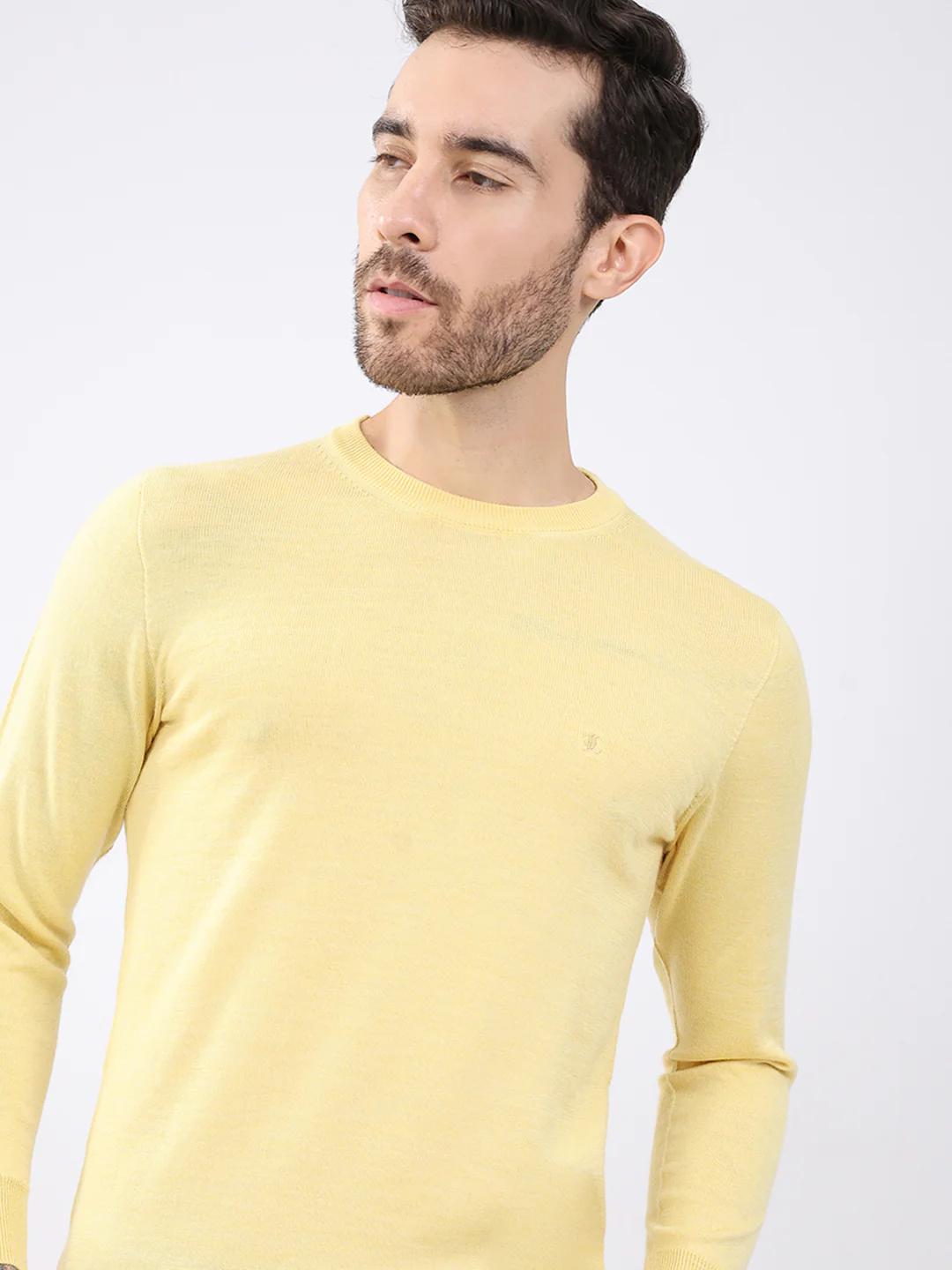 Luxuria Men Yellow Solid Round Neck Full Sleeve Pullover - Image 7