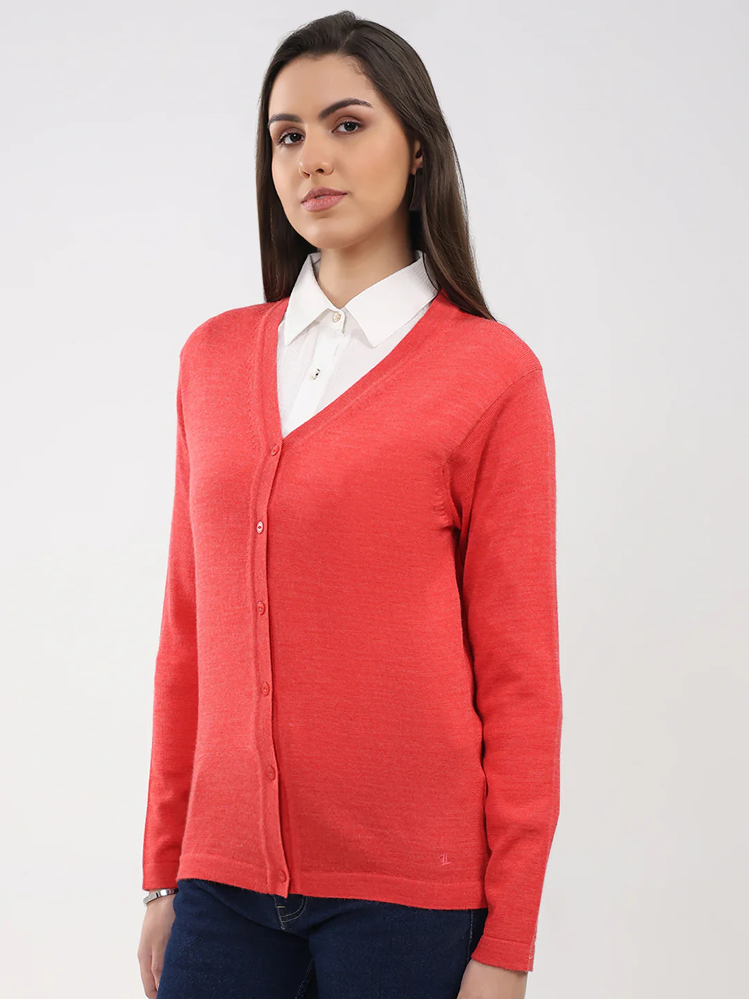 Luxuria Women Pink Solid V Neck Full Sleeve Cardigan - Image 3