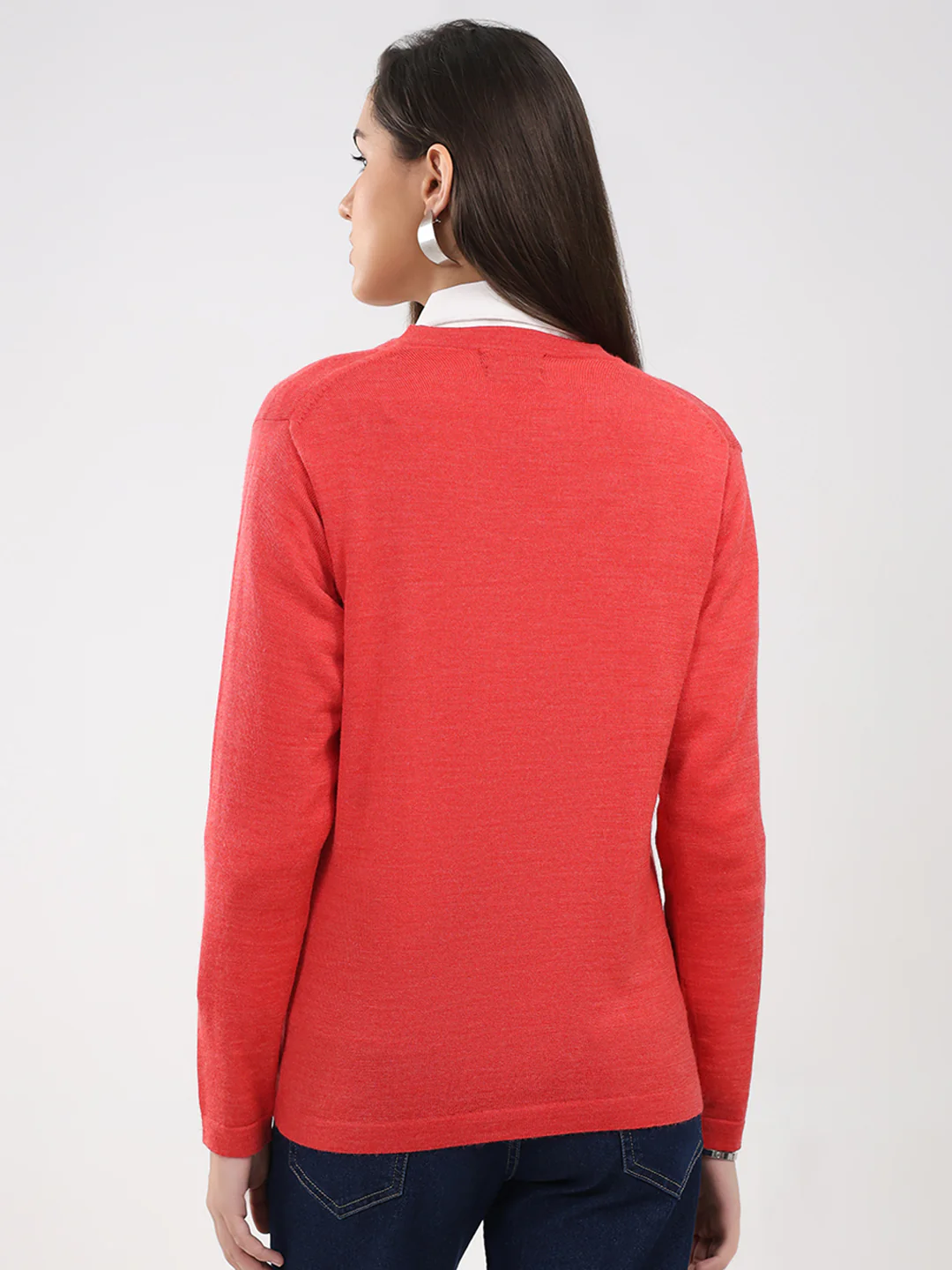 Luxuria Women Pink Solid V Neck Full Sleeve Cardigan - Image 5