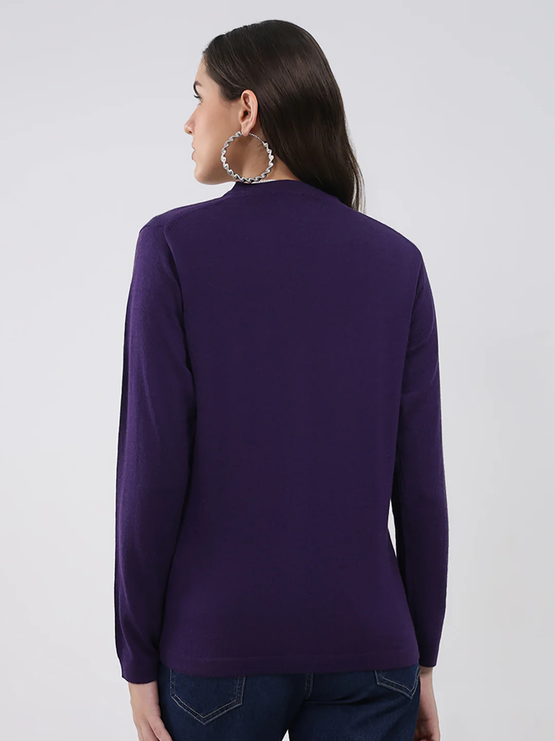 Luxuria Women Purple Solid V Neck Full Sleeve Cardigan - Image 5