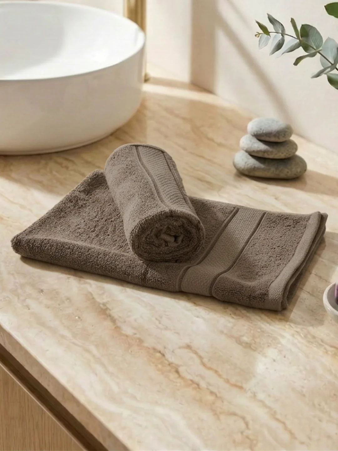 Luxury Brown Bamboo Cotton Solid 600 GSM Hand Towel Eco Bamboo 2 Pc Set Pvc Pack - Image 2