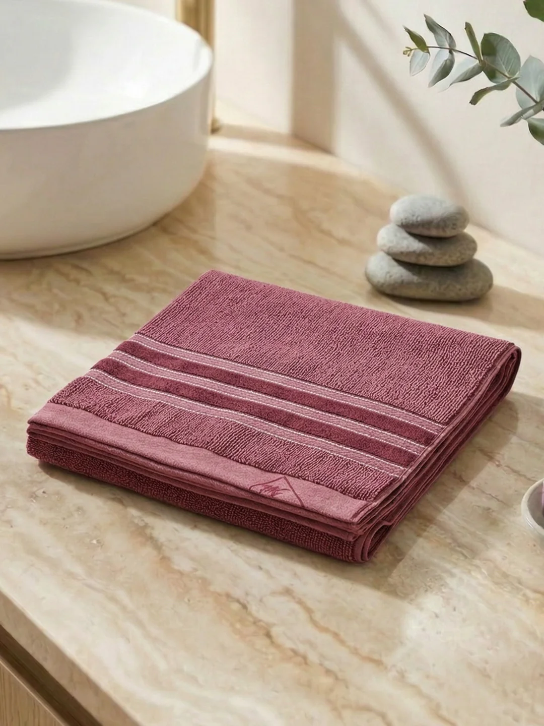 Luxury Burgundy Bamboo Cotton Self Design 630 GSM Bath Towel Eco Bamboo Bliss 1 Pc Box Pack - Image 2