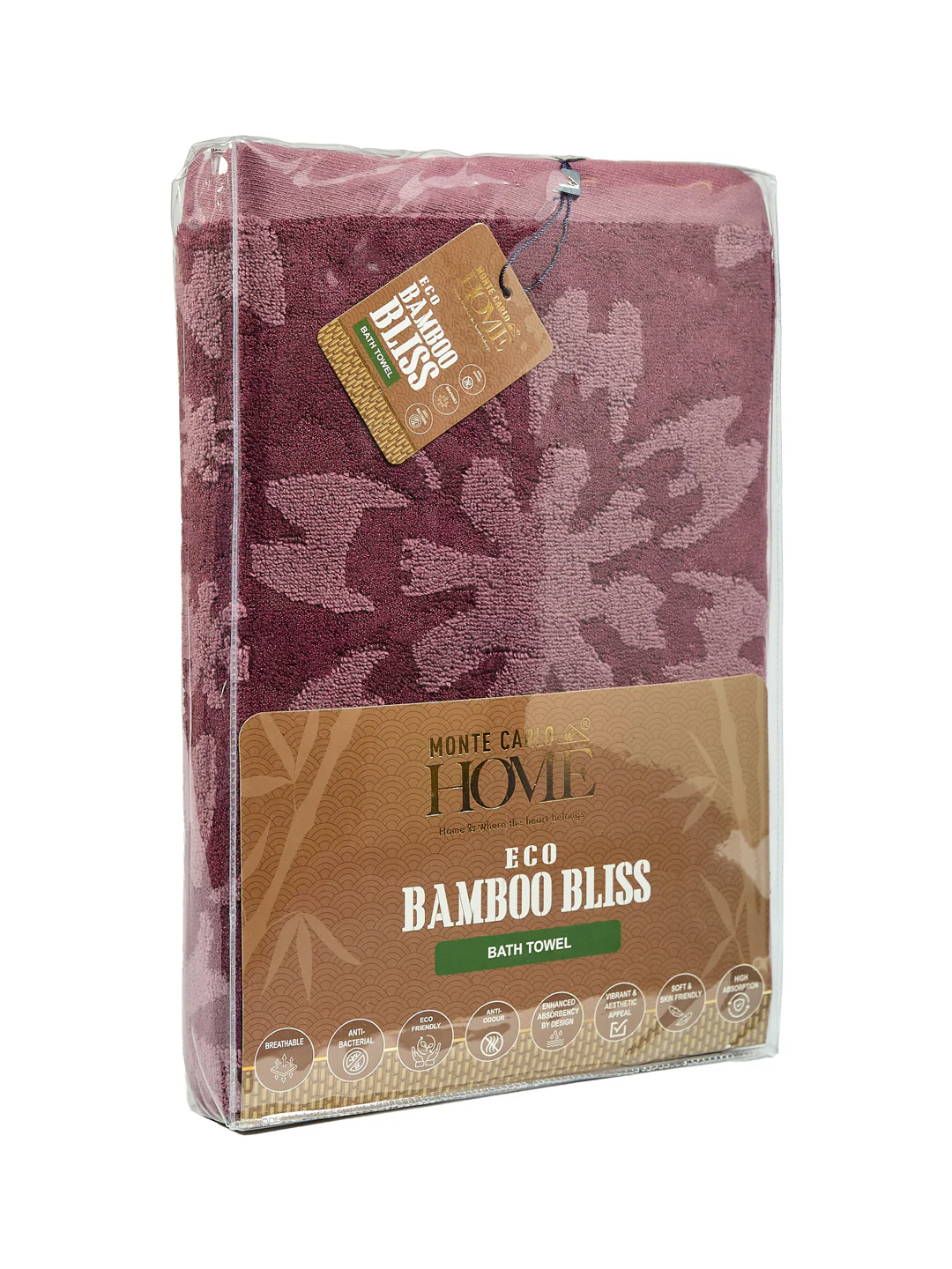 Luxury Burgundy Bamboo Cotton Self Design 630 GSM Bath Towel Eco Bamboo Bliss 1 Pc Pvc - Image 9