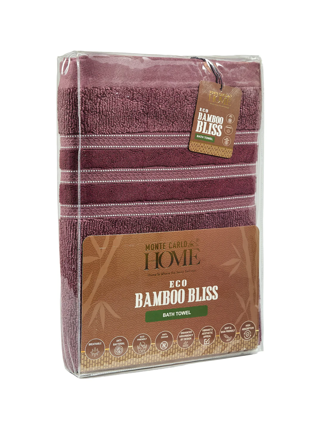 Luxury Burgundy Bamboo Cotton Self Design 630 GSM Bath Towel Eco Bamboo Bliss 1 Pc Pvc - Image 9