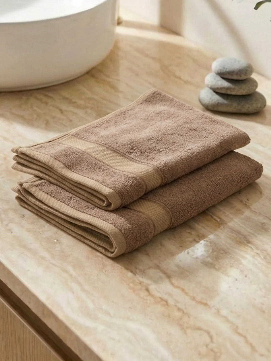 Luxury Camel Brown Bamboo Cotton Solid 600 GSM Hand Towel Eco Bamboo 2 Pc Set Pvc Pack - Image 2