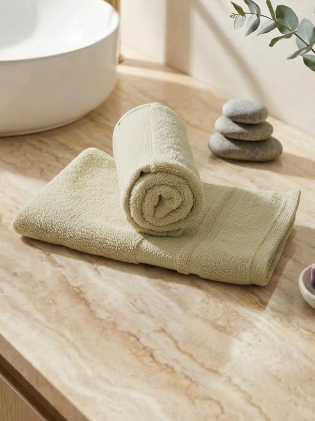 Luxury Cream 100% Cotton Solid 625 GSM Hand Towel Eusapia 2 Pc Set Box Pack - Image 2