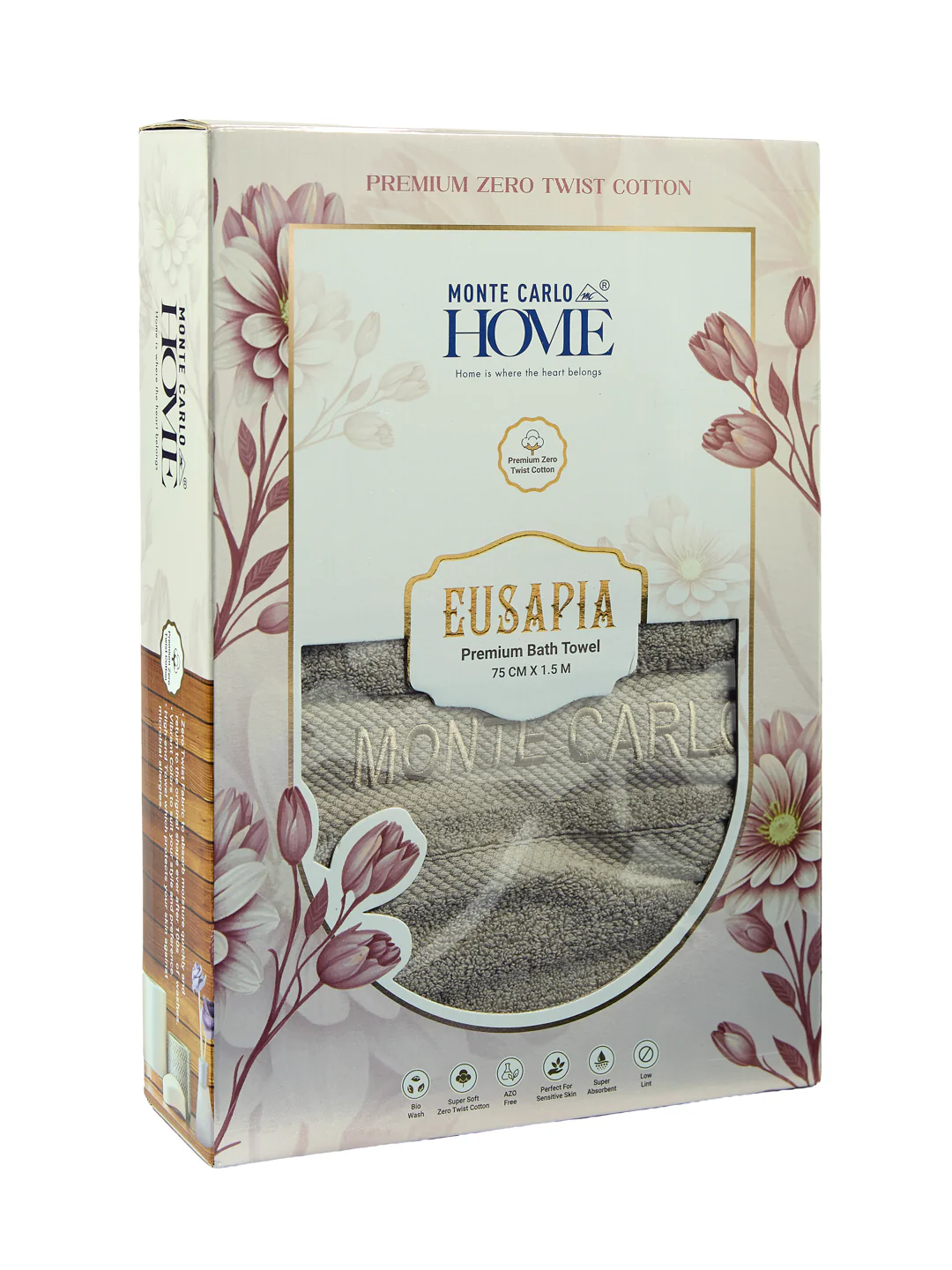 Luxury Grey 100% Cotton Solid 625 GSM Bath Towel Eusapia 1 Pc Box Pack - Image 9