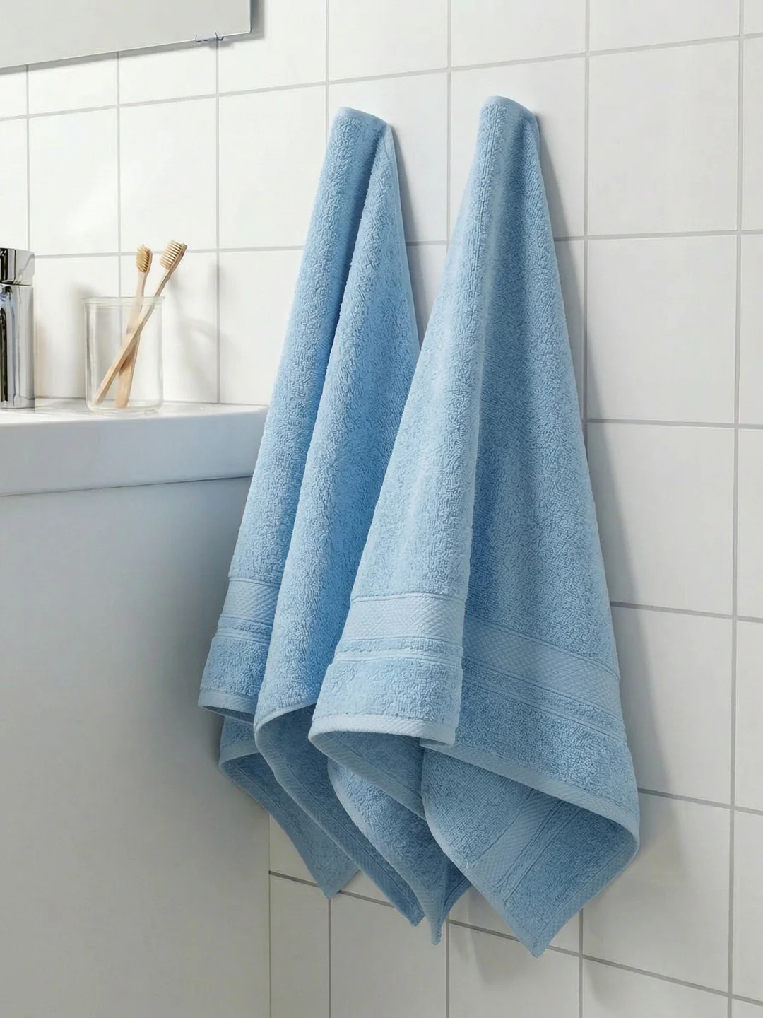 Luxury Light Blue 100% Cotton Solid 625 GSM Hand Towel Eusapia 2 Pc Set Box Pack