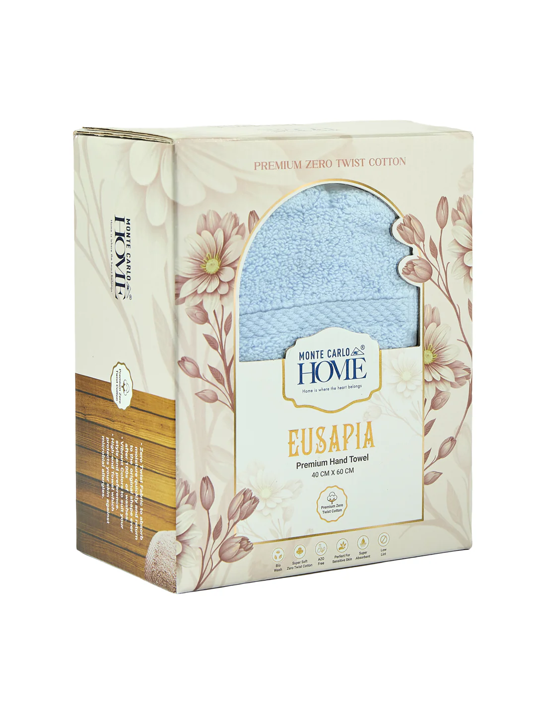 Luxury Light Blue 100% Cotton Solid 625 GSM Hand Towel Eusapia 2 Pc Set Box Pack - Image 11