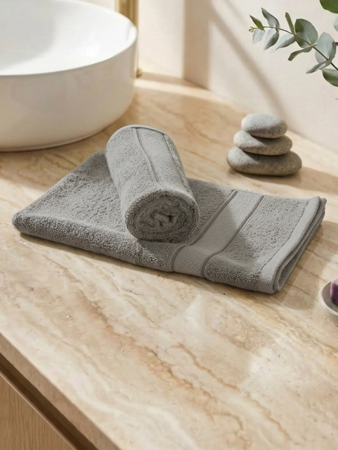 Luxury Light Grey Bamboo Cotton Solid 600 GSM Hand Towel Eco Bamboo 2 Pc Set Pvc Pack - Image 2