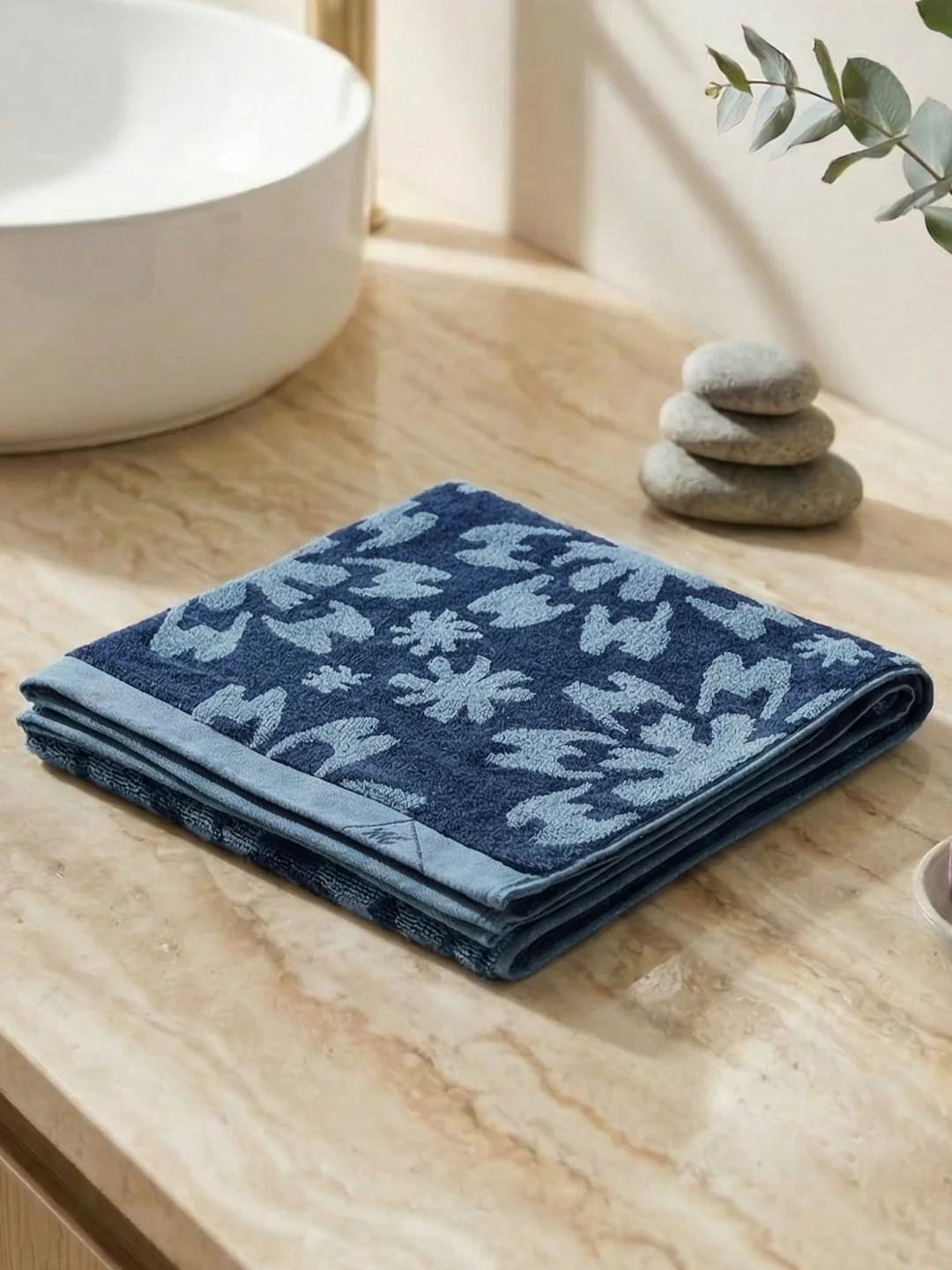 Luxury Navy Blue Bamboo Cotton Self Design 630 GSM Bath Towel Eco Bamboo Bliss 1 Pc Box Pack - Image 2