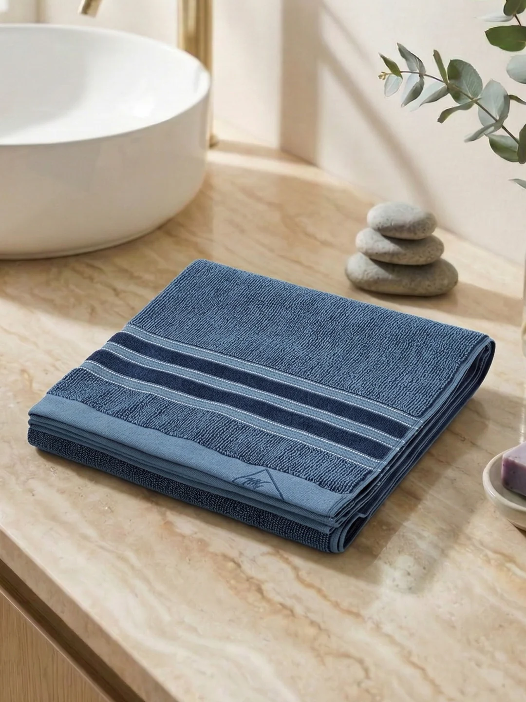 Luxury Navy Blue Bamboo Cotton Self Design 630 GSM Bath Towel Eco Bamboo Bliss 1 Pc Box Pack - Image 2