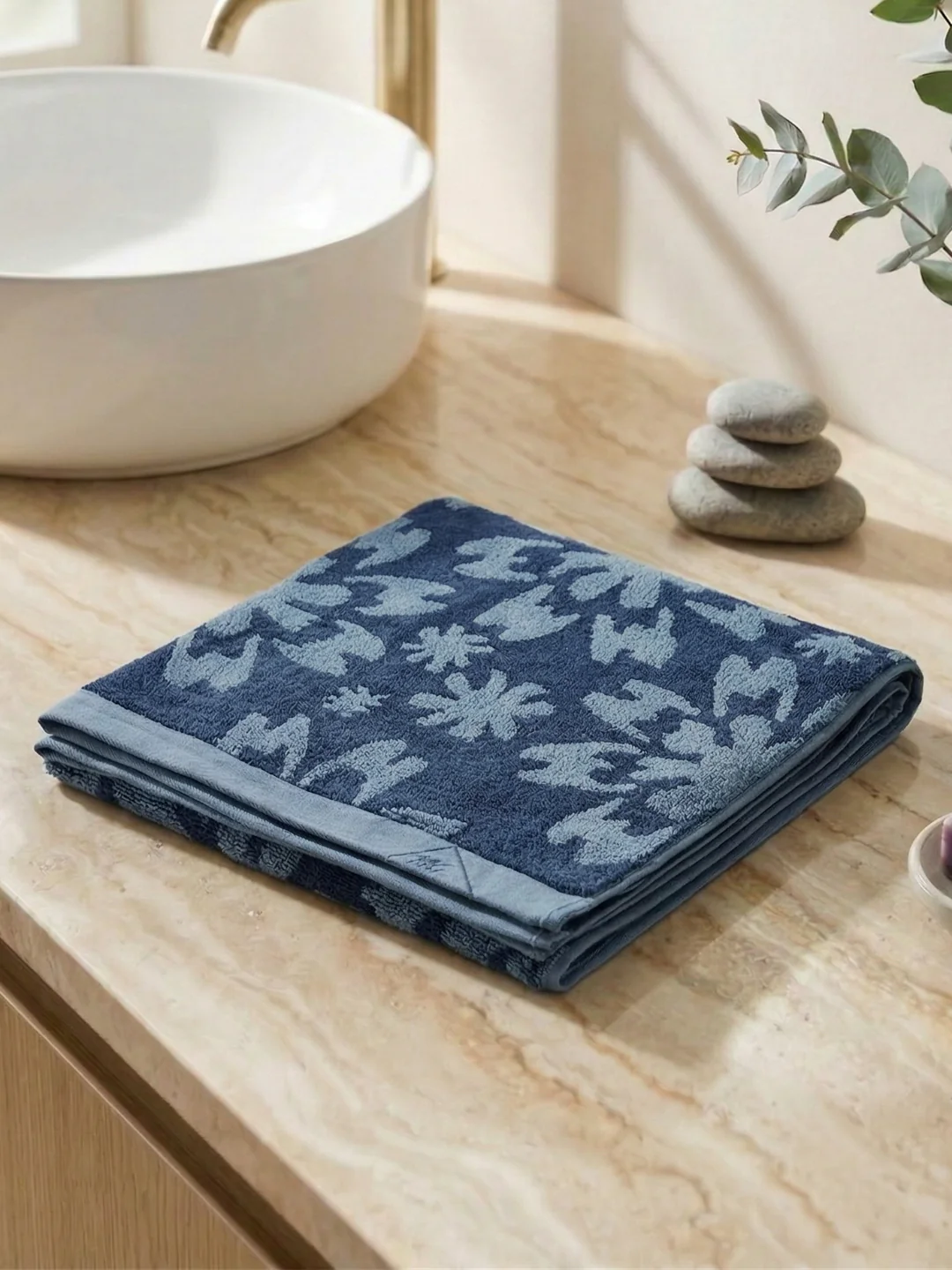 Luxury Navy Blue Bamboo Cotton Self Design 630 GSM Bath Towel Eco Bamboo Bliss 1 Pc Pvc - Image 2