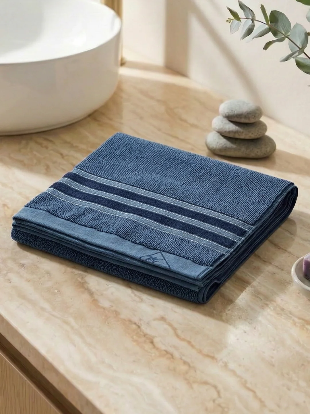 Luxury Navy Blue Bamboo Cotton Self Design 630 GSM Bath Towel Eco Bamboo Bliss 1 Pc Pvc - Image 2