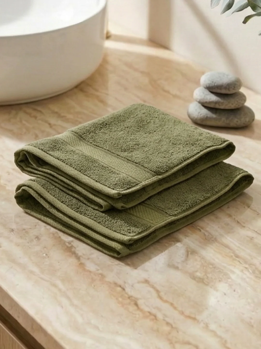 Luxury Olive Bamboo Cotton Solid 600 GSM Hand Towel Eco Bamboo 2 Pc Set Pvc Pack - Image 2