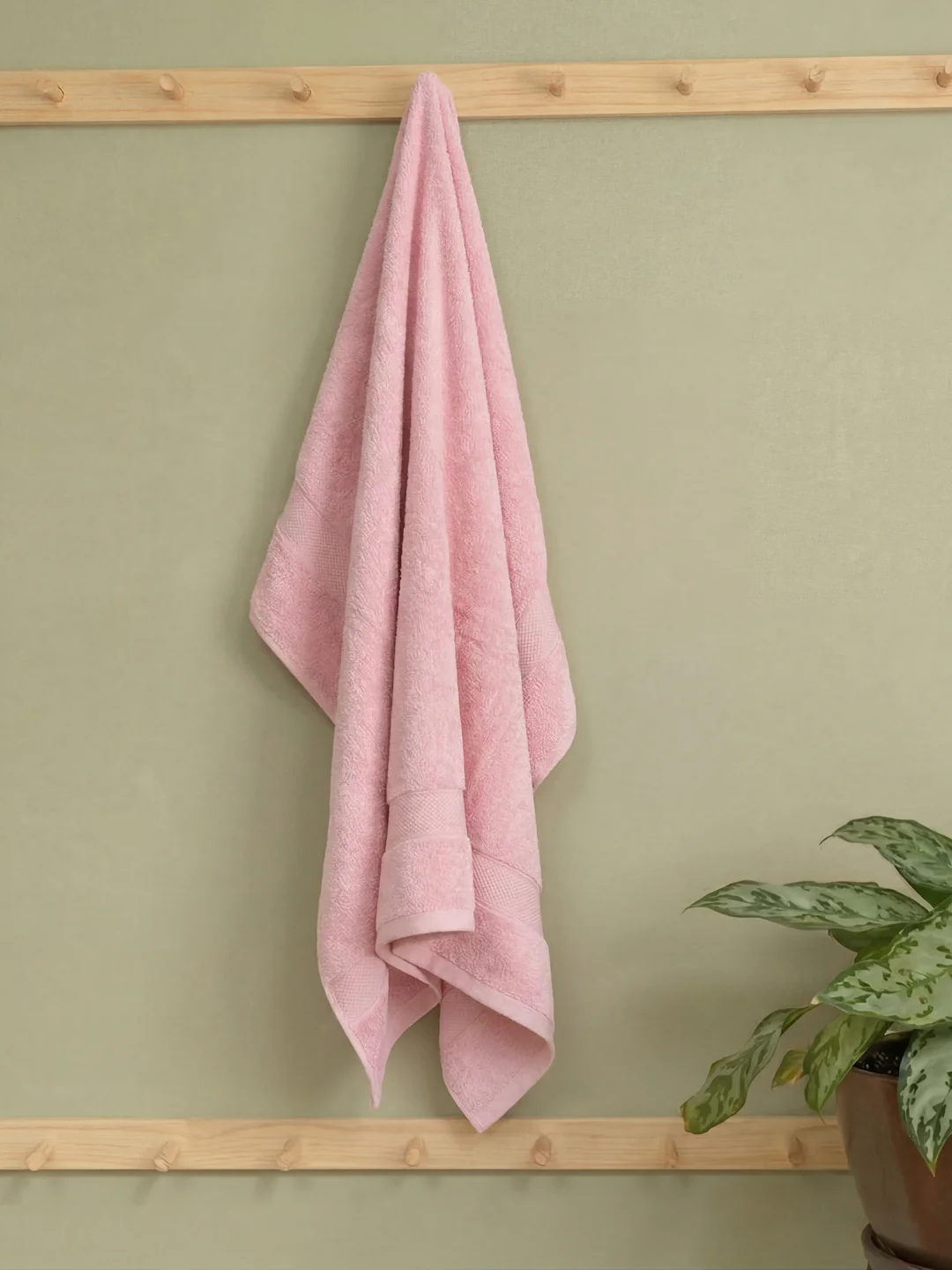 Luxury Pink Bamboo Cotton Solid 600 GSM Bath Towel Eco Bamboo 1 Pc Pvc Pack