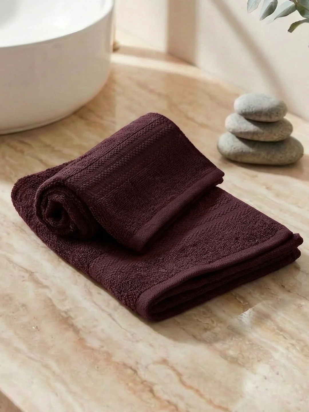 Maroon Pure Cotton Solid 380 GSM Hand Towel 2 Pc Set (Jazz Collection) - Image 2