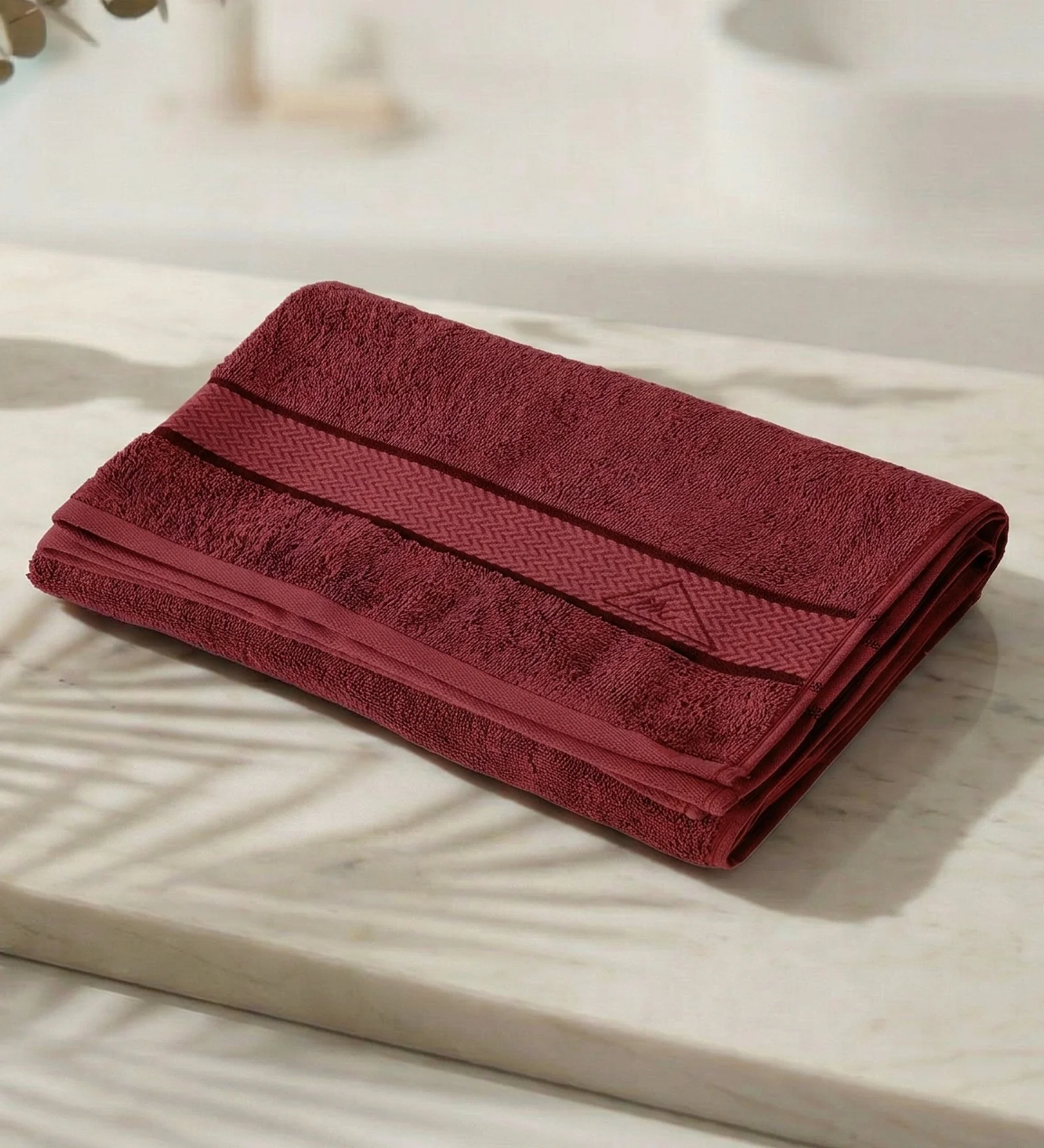 Maroon Pure Cotton Solid 450 GSM Bath Towel 1 Piece (Oasis Collection) - Image 2