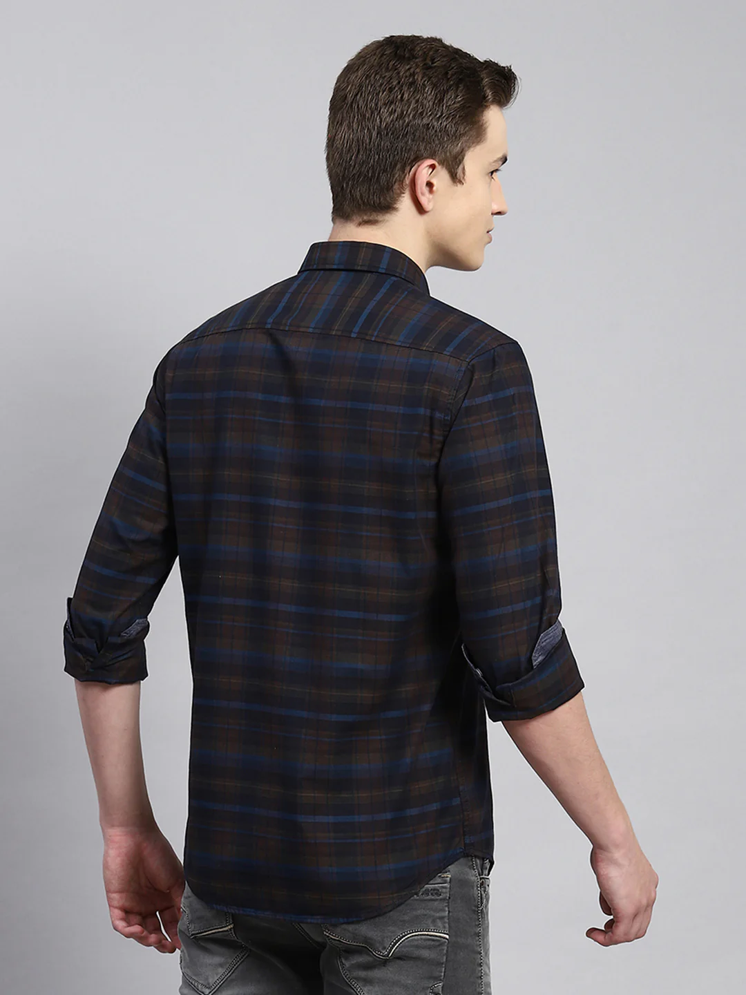 Men Aqua Blue Check Shirt - Image 5