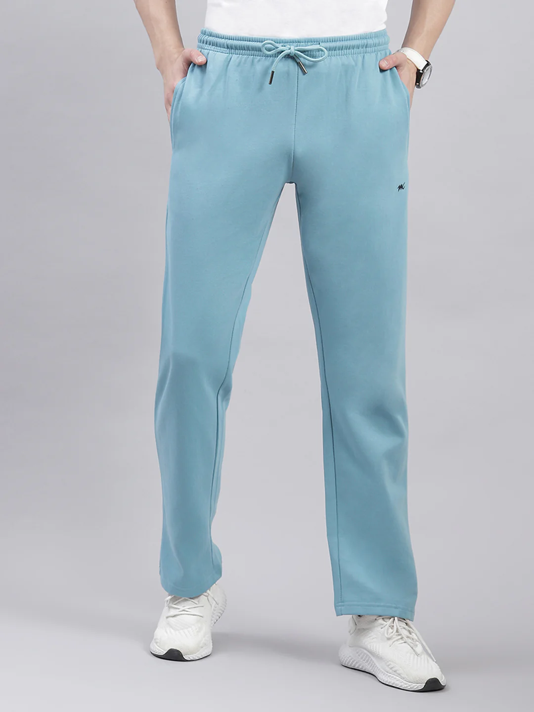 Men Aqua Blue Solid Regular Fit Winter Lowers - Image 2
