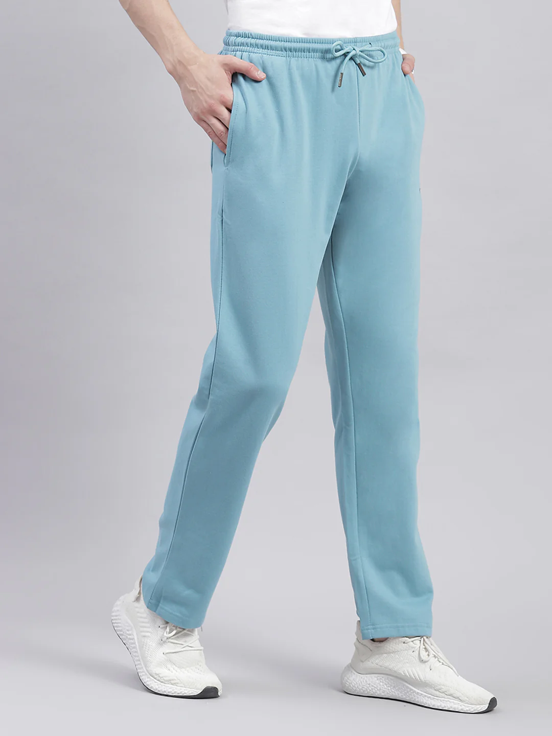 Men Aqua Blue Solid Regular Fit Winter Lowers - Image 4