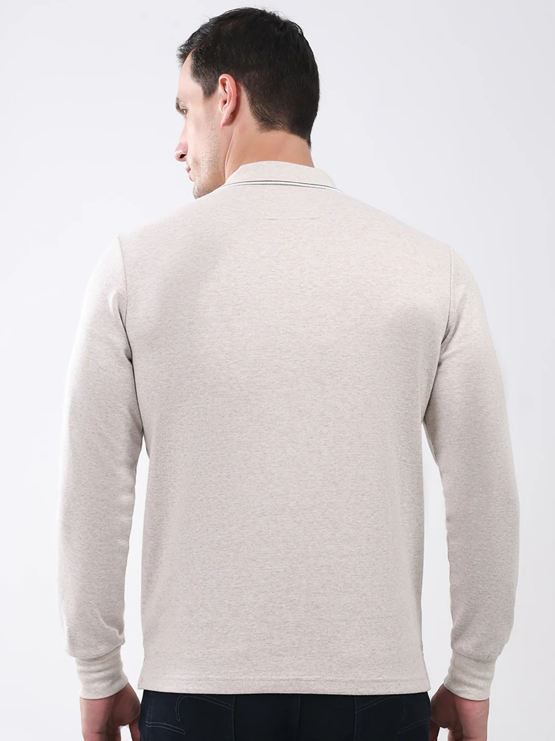 Men Beige Abstract Collar Full Sleeve Winter T-Shirt - Image 5