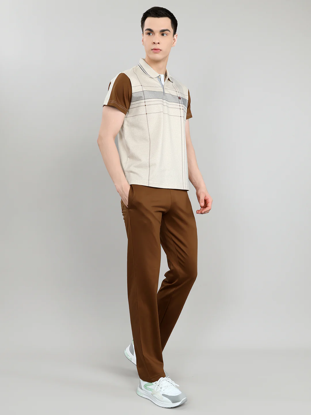 Men Beige & Brown Self Design Collar Half Sleeve 3 Pc Combo Set - Image 3