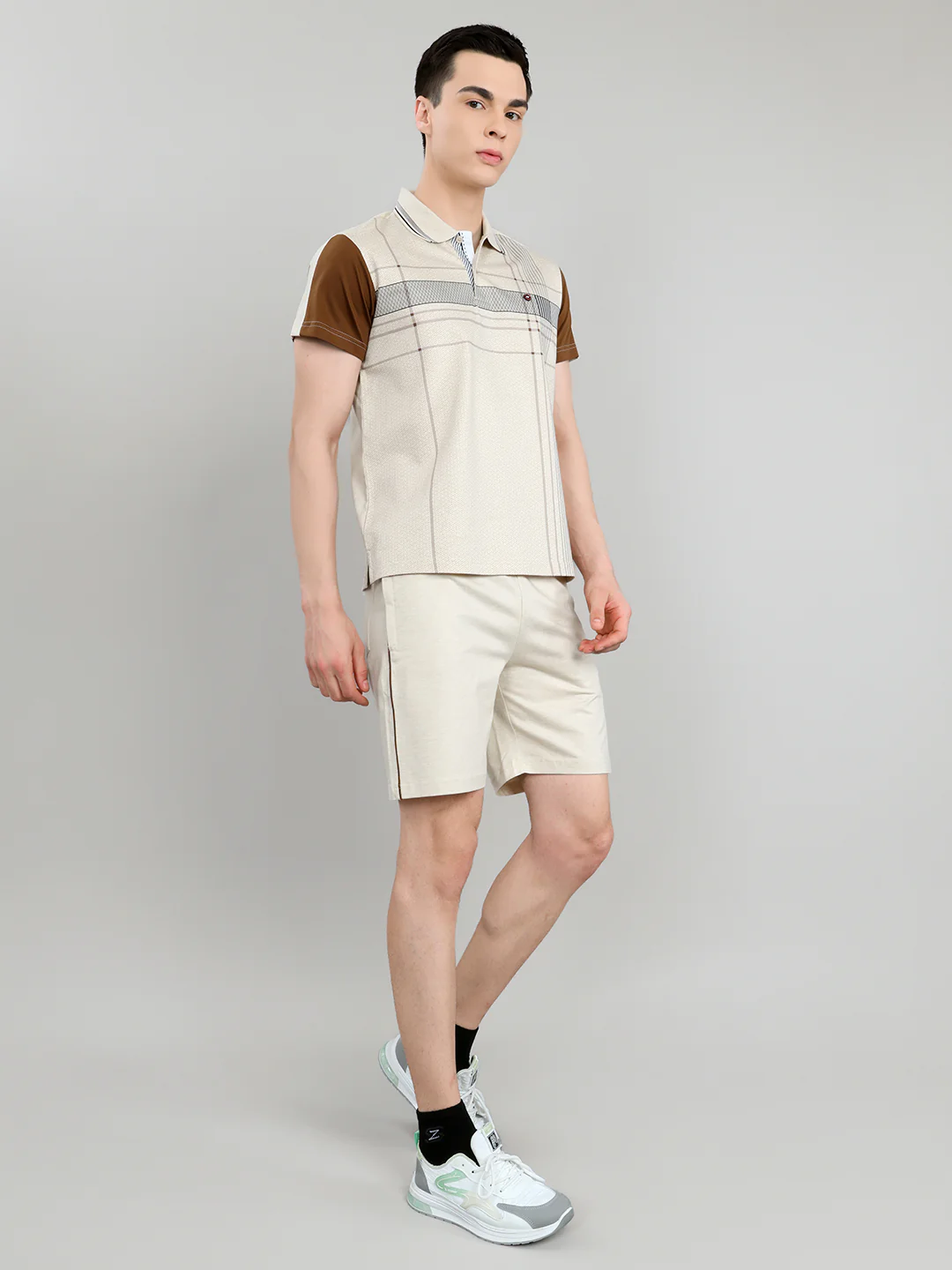 Men Beige & Brown Self Design Collar Half Sleeve 3 Pc Combo Set - Image 9