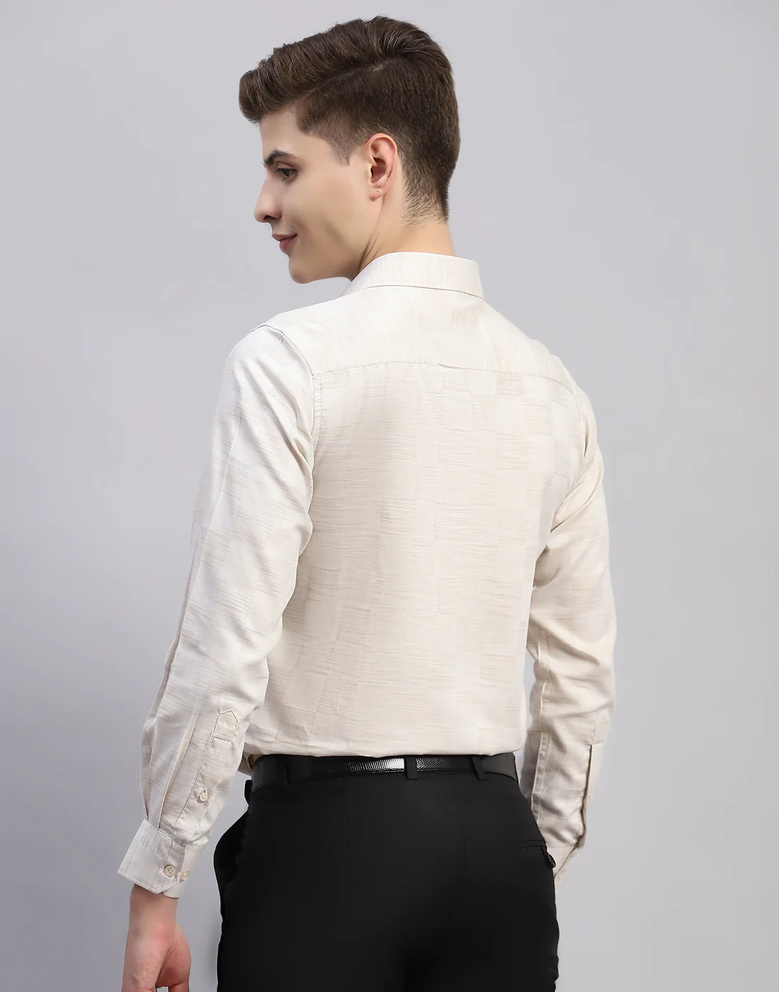 Men Beige Check Collar Full Sleeve Shirt - Image 5