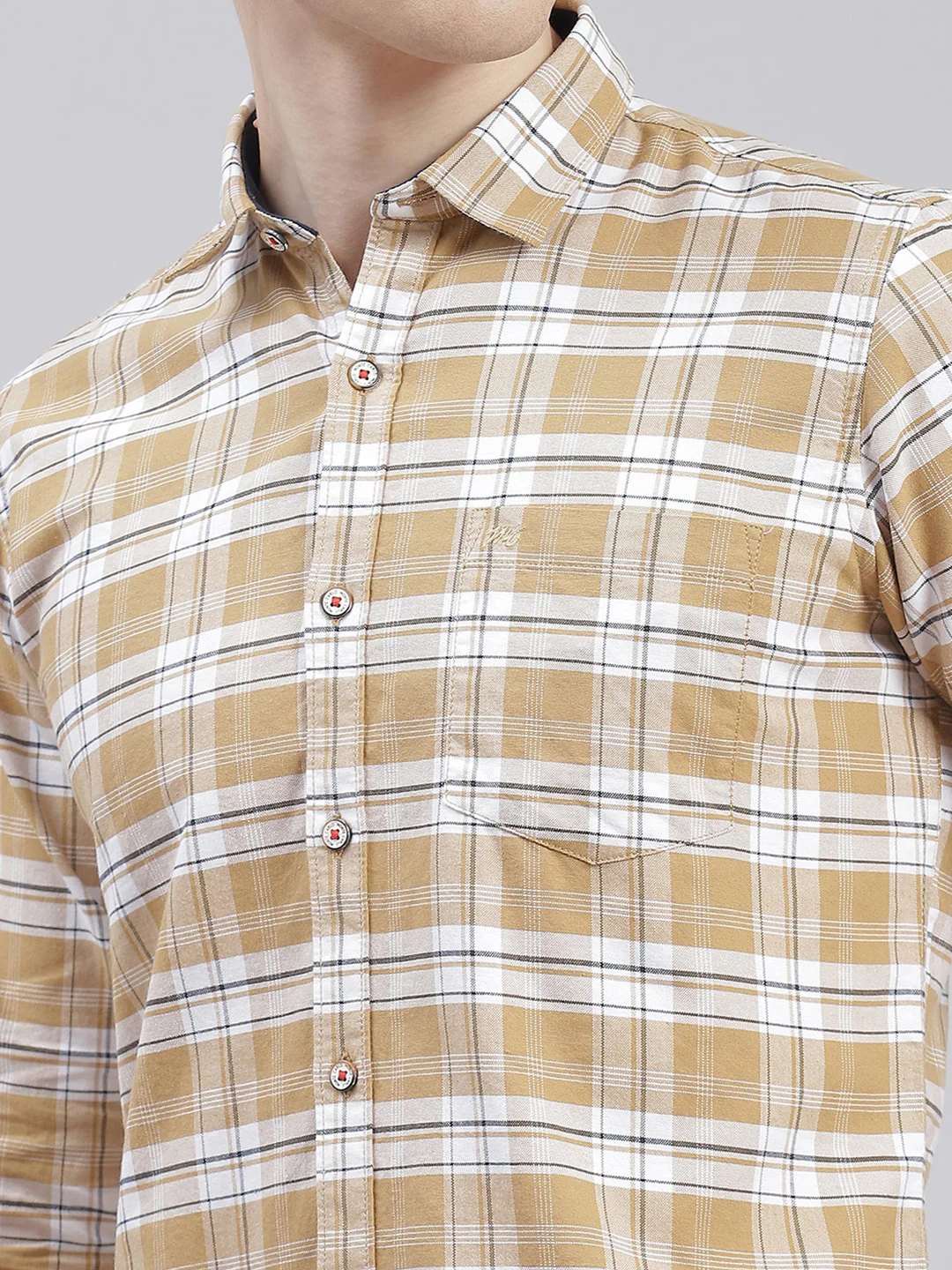 Men Beige Check Collar Full Sleeve Shirts - Image 7