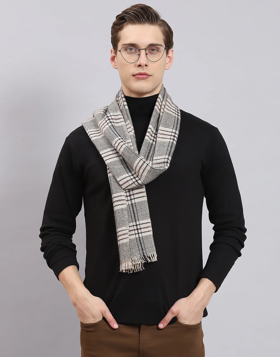 Men Beige Check Muffler - Image 2