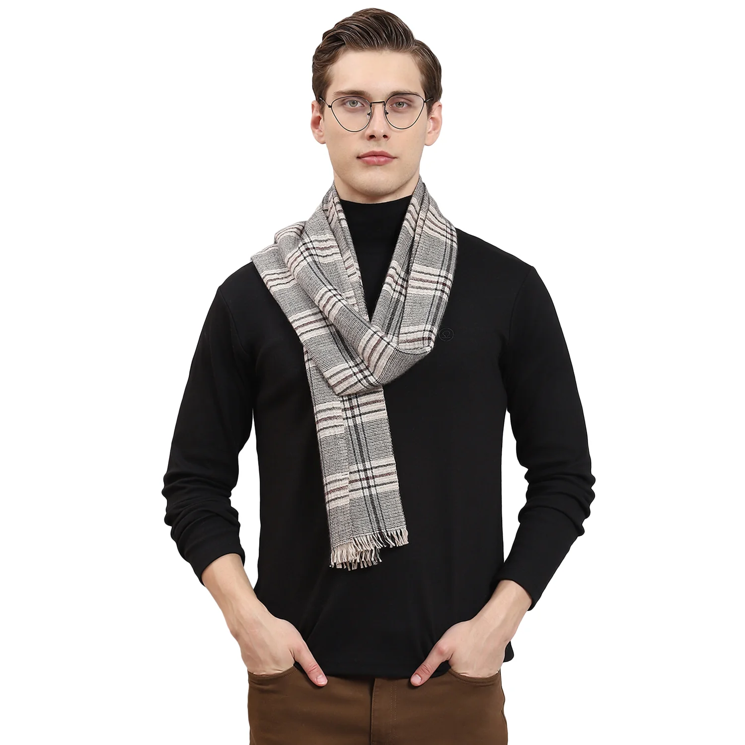 Men Beige Check Muffler - Image 6