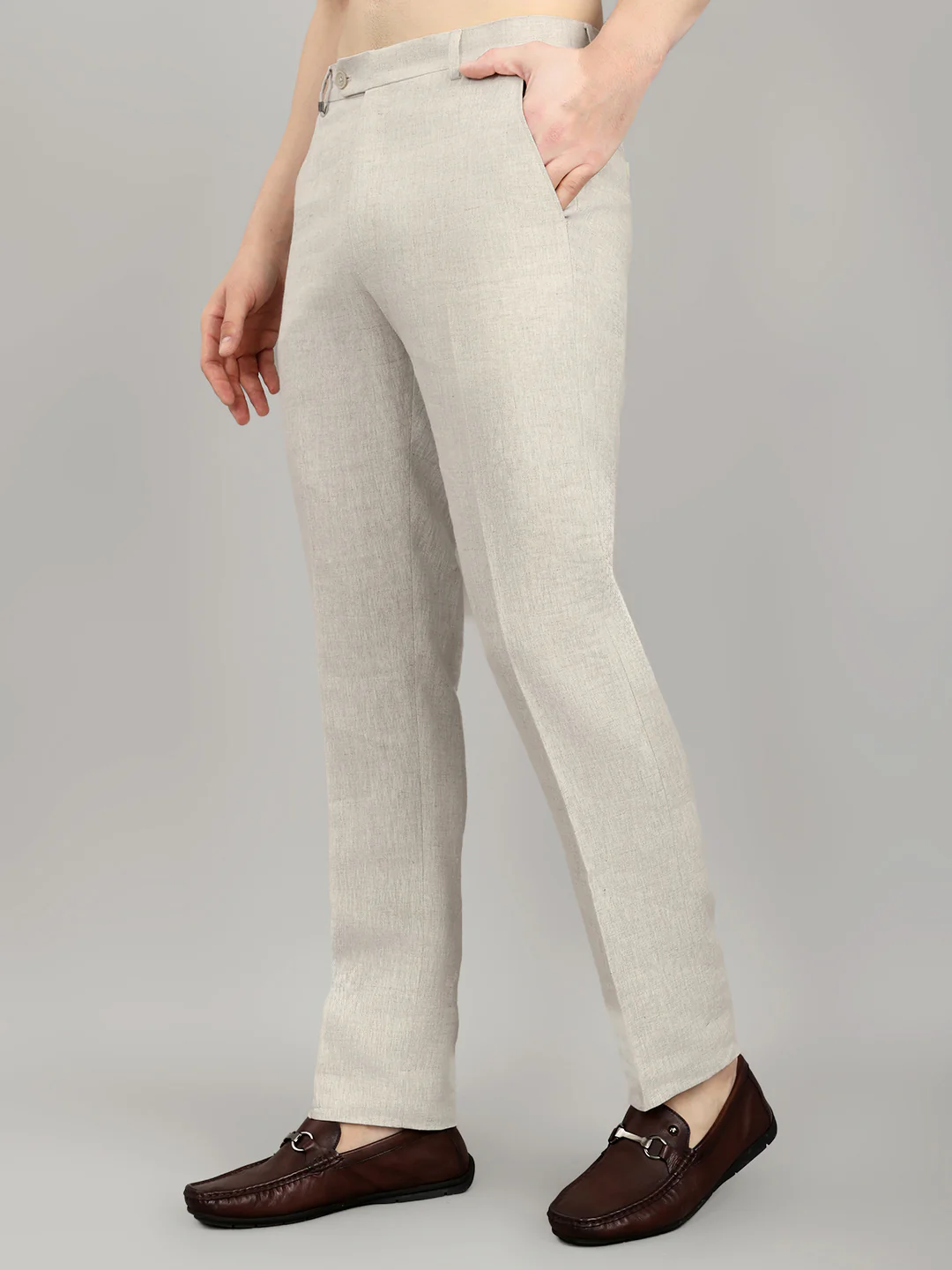 Men Beige Check Regular Fit Trouser - Image 2