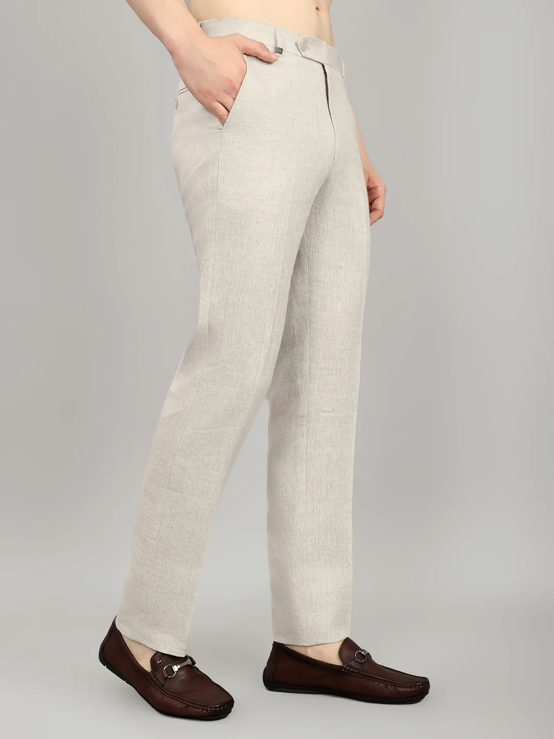 Men Beige Check Regular Fit Trouser - Image 3