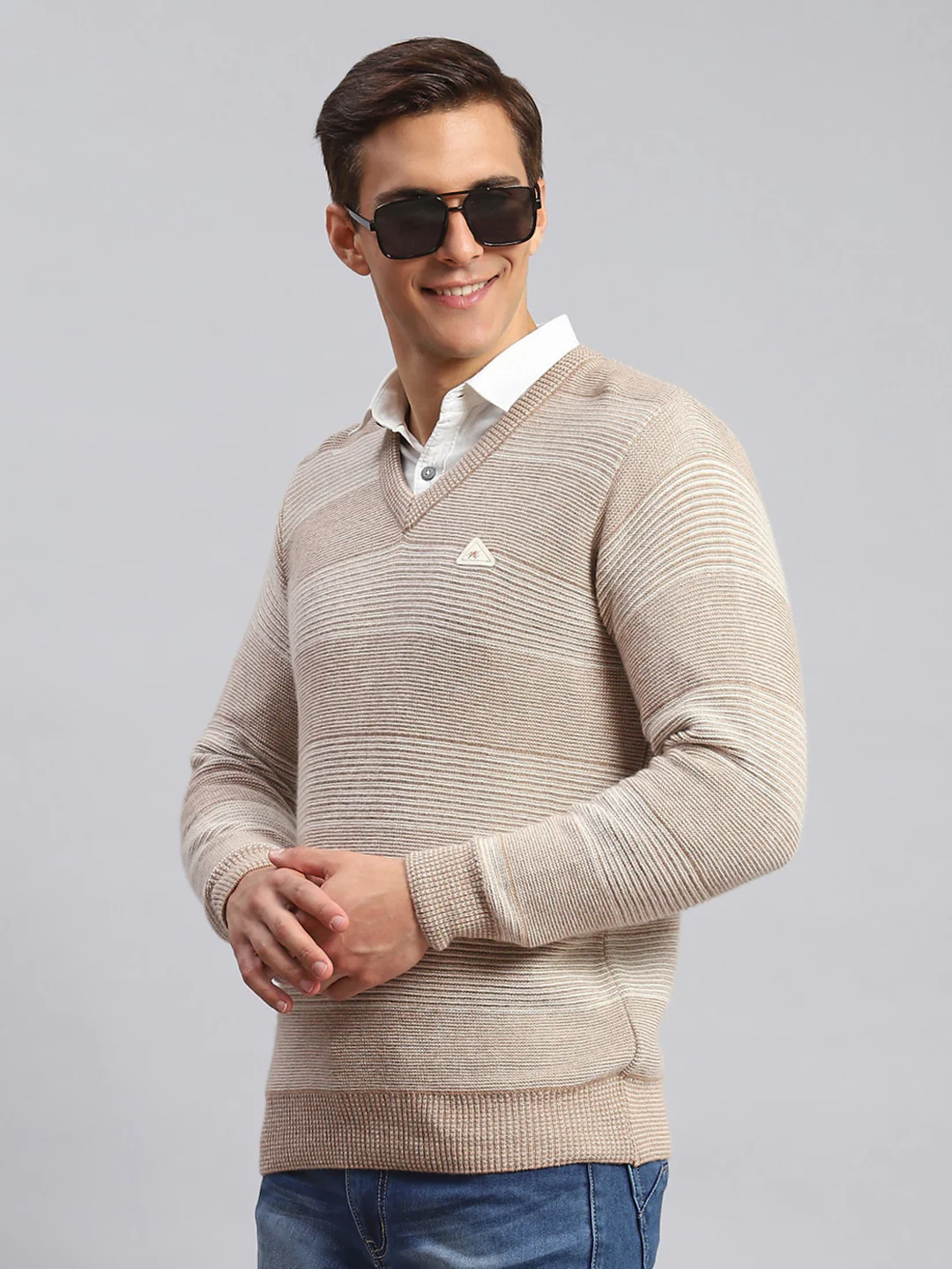 Men Beige Jaquard Lamb wool Pullover - Image 4