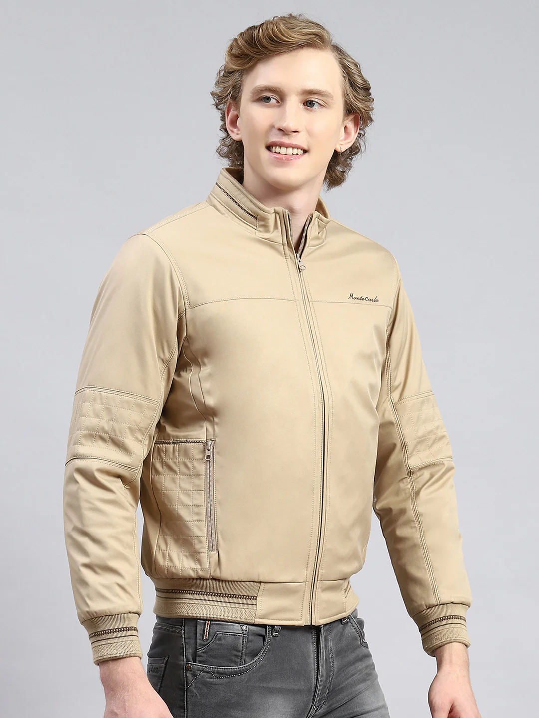 Men Beige Plain Jacket - Image 3