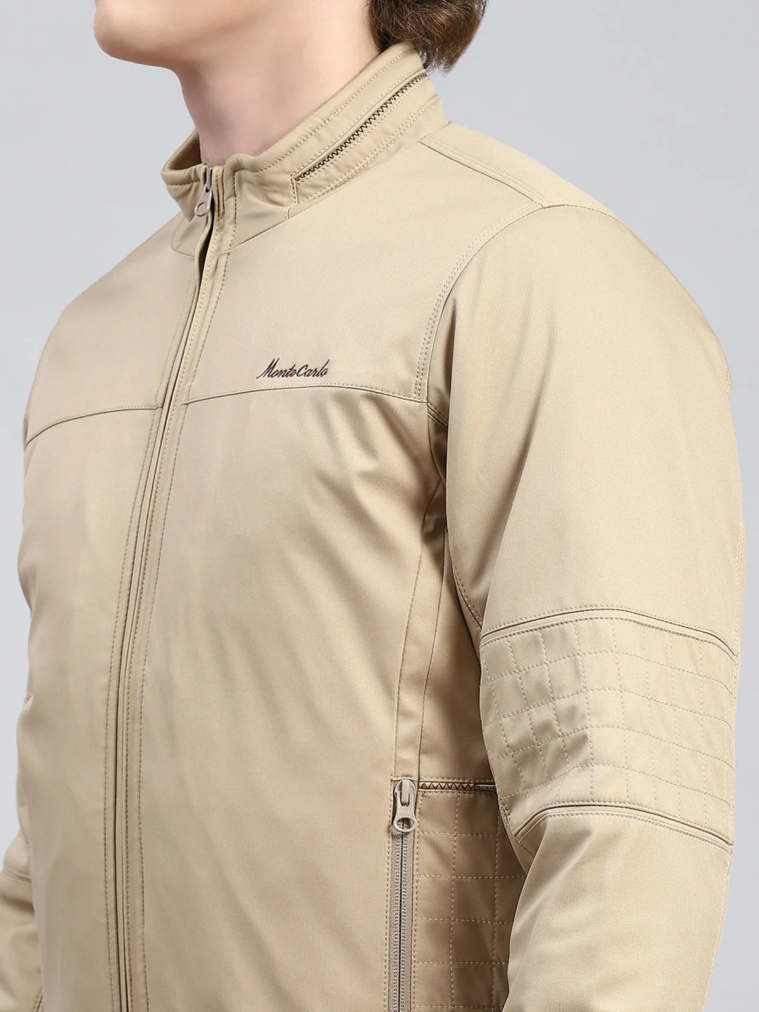 Men Beige Plain Jacket - Image 6