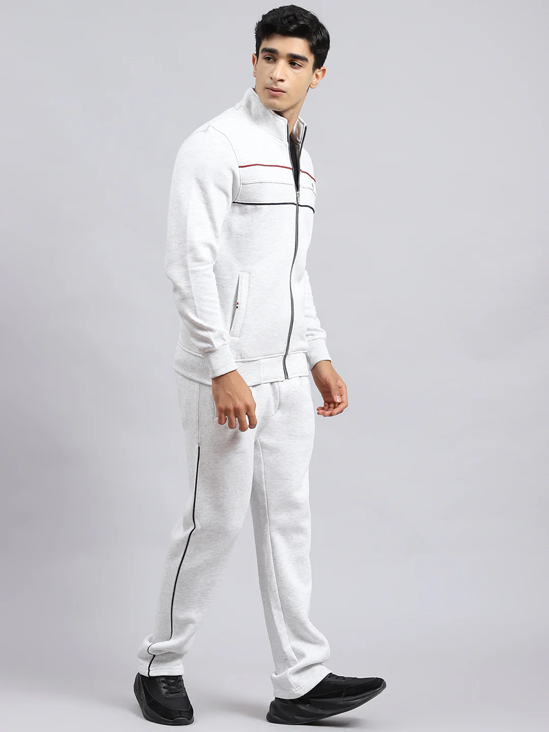 Men Beige Plain Tracksuit - Image 3