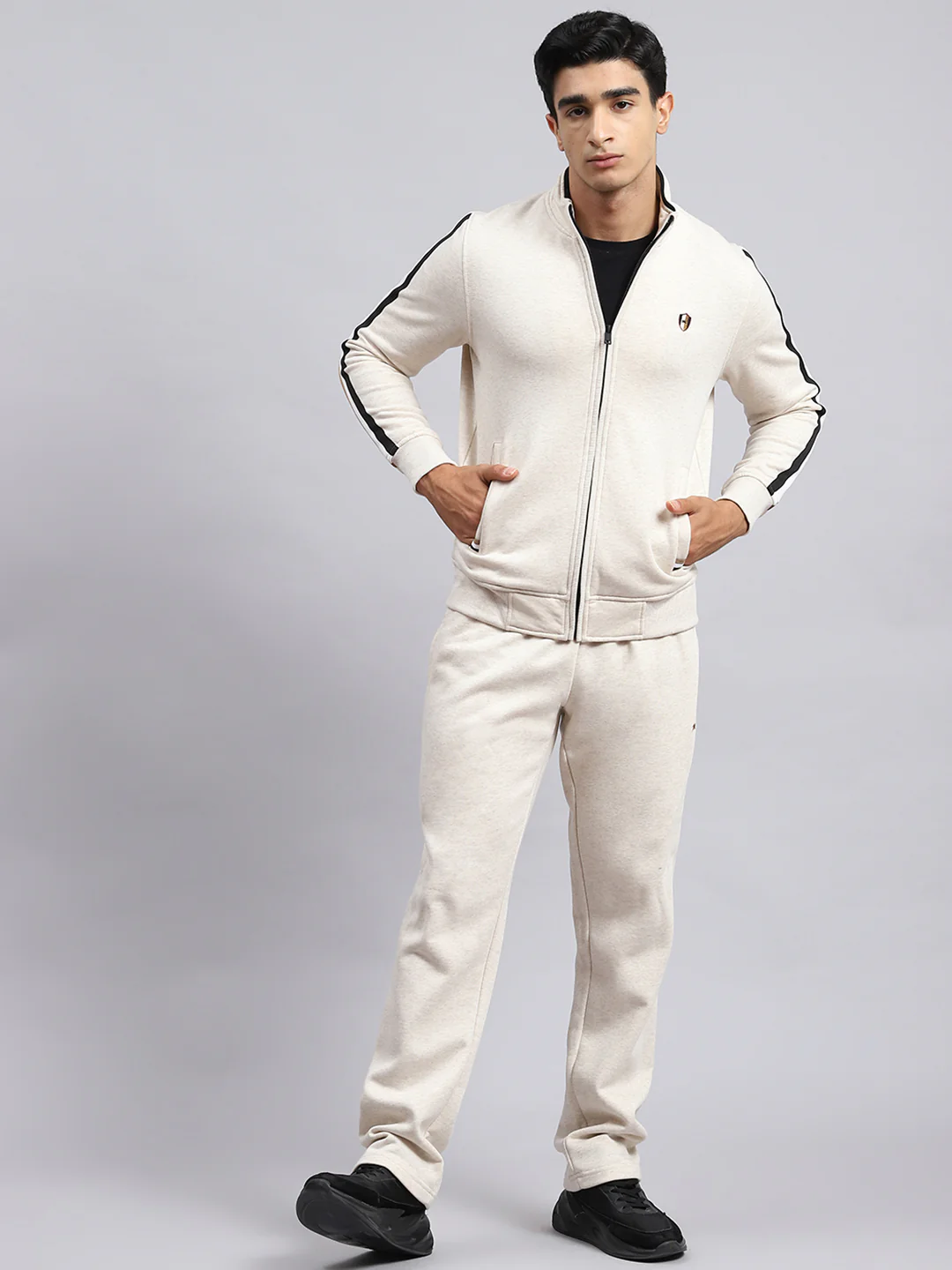 Men Beige Plain Tracksuit - Image 2