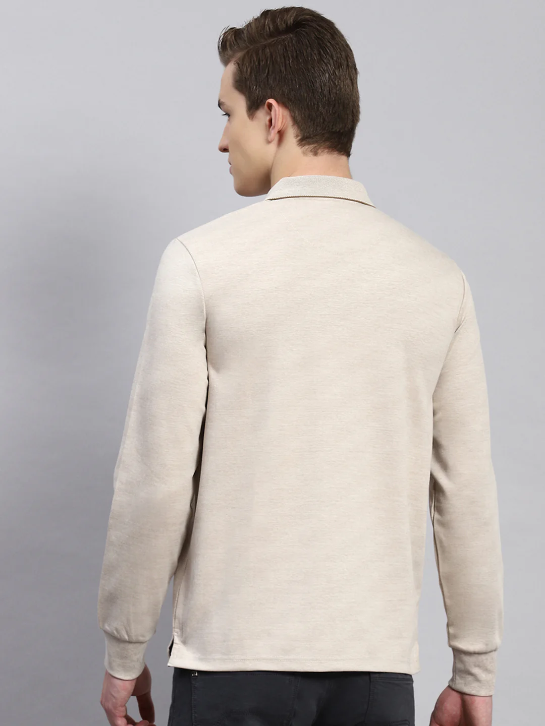 Men Beige Plain Winter T-Shirt - Image 5