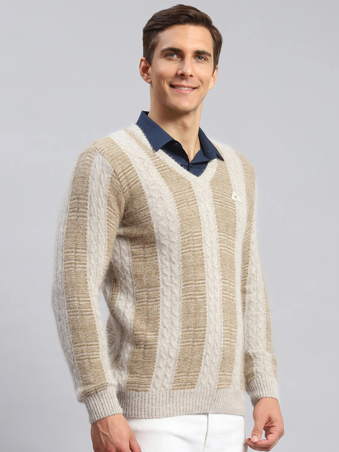 Men Beige Printed Angoora Pullover - Image 3