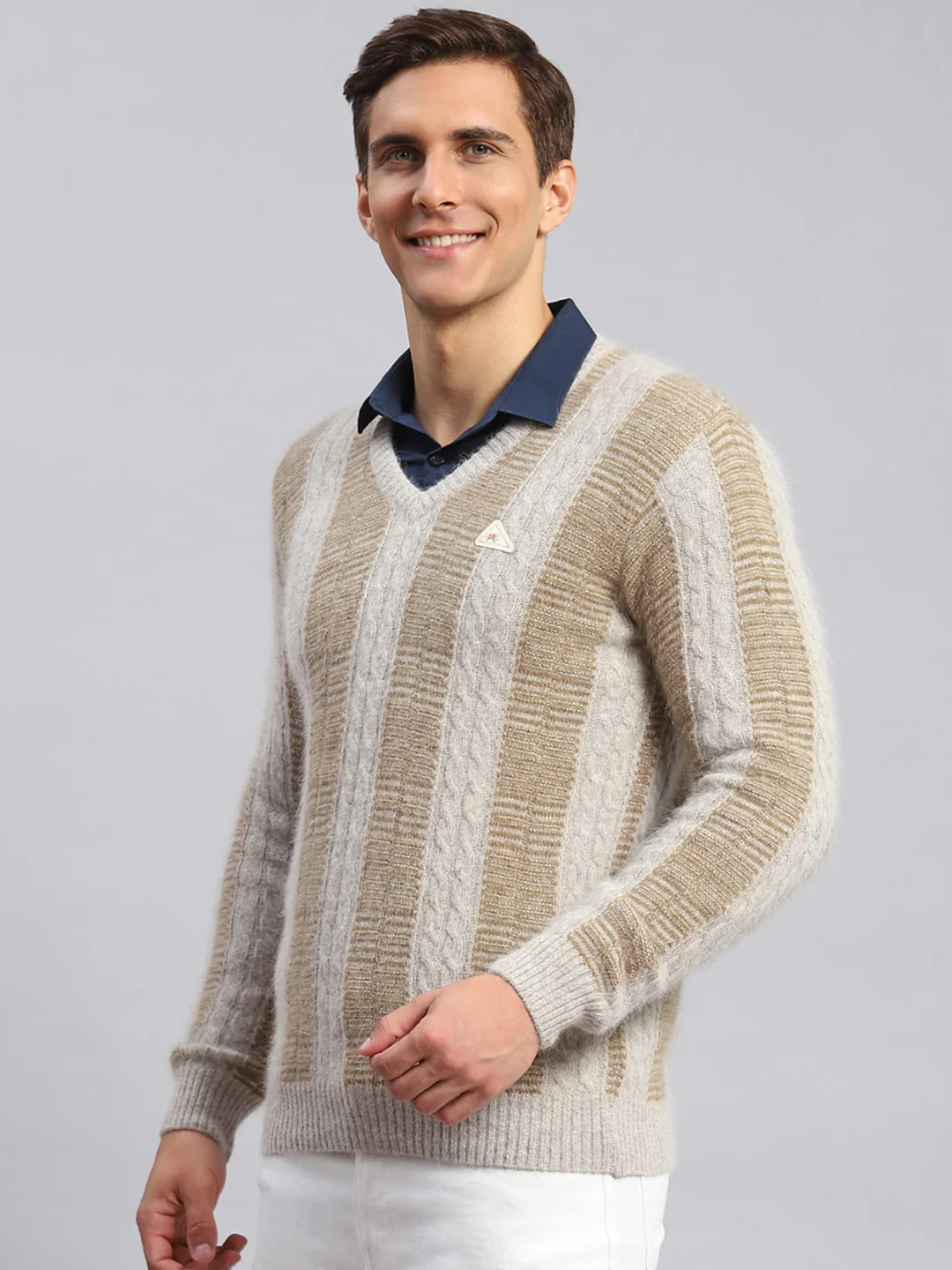 Men Beige Printed Angoora Pullover - Image 4