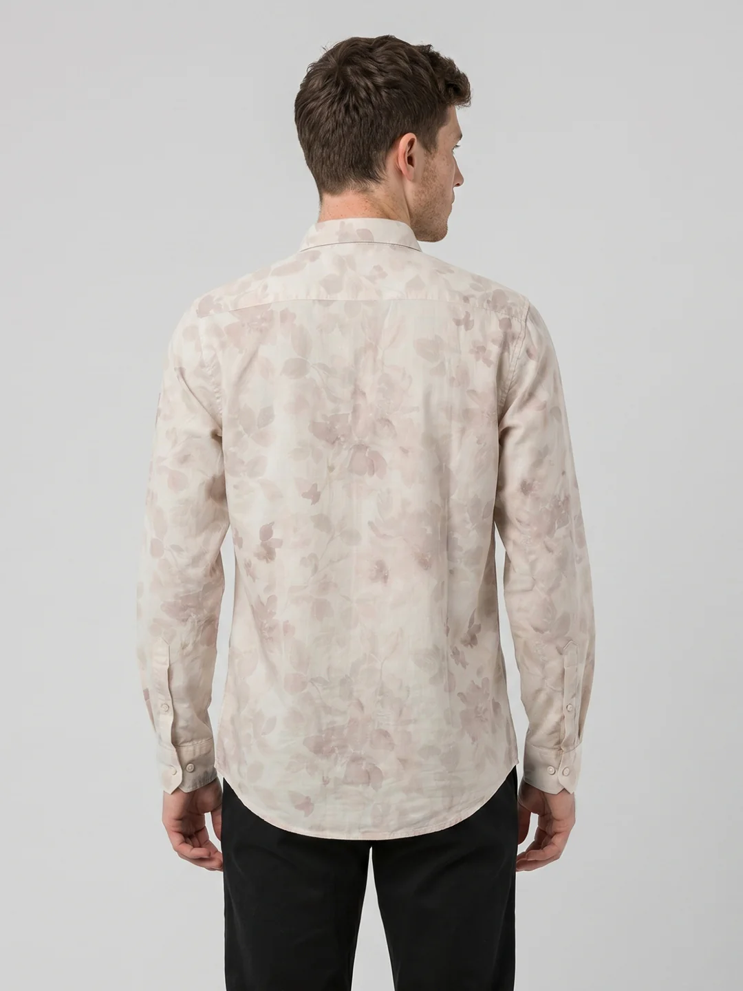 Men Beige Printed Collar Full Sleeve Shirt - Image 4