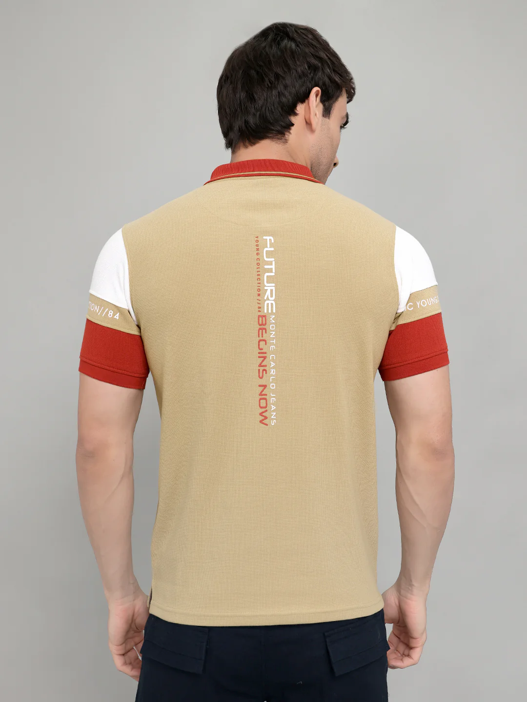 Men Beige Printed Collar Half Sleeve T-Shirt - Image 5