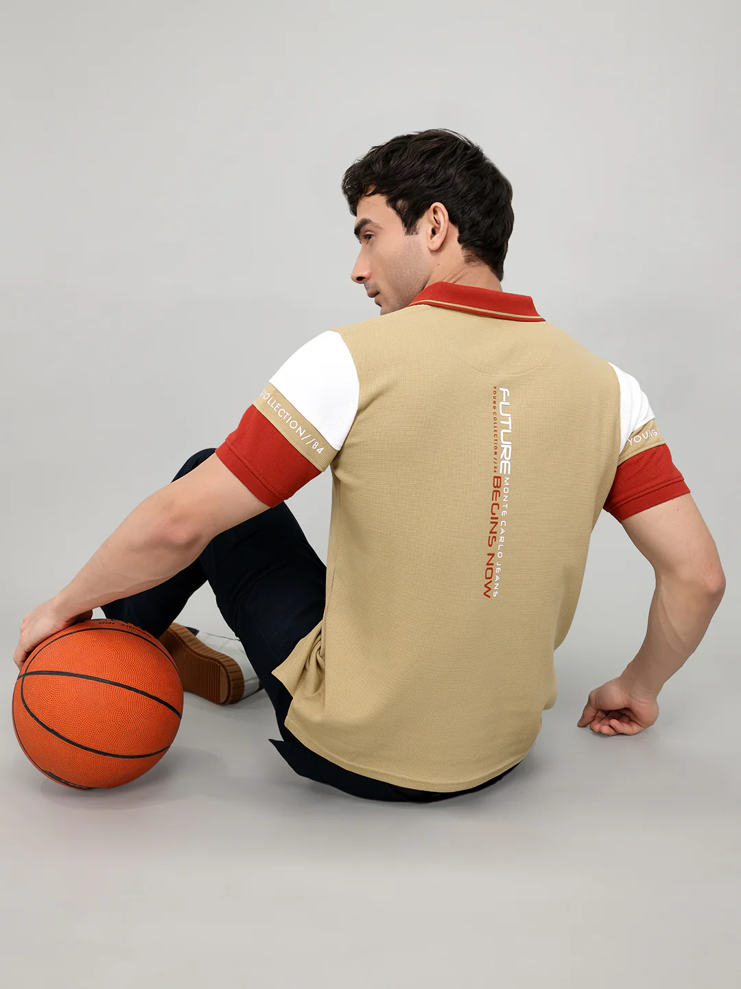 Men Beige Printed Collar Half Sleeve T-Shirt - Image 7