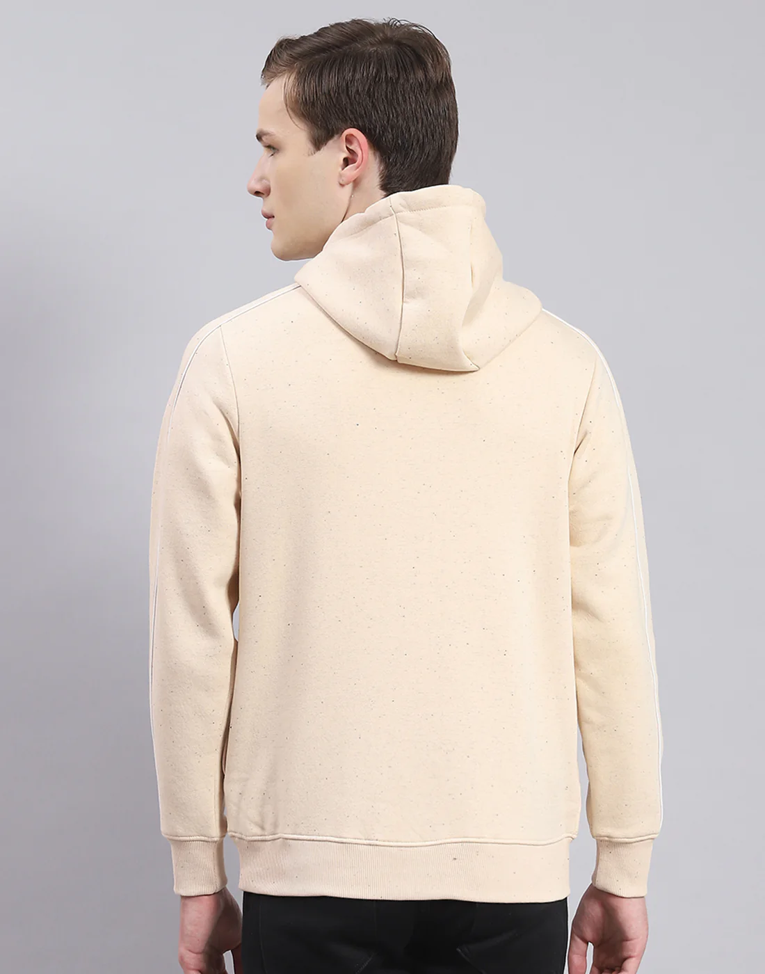 Men Beige Printed Hooded Full Sleeve Sweatshirt - Image 5