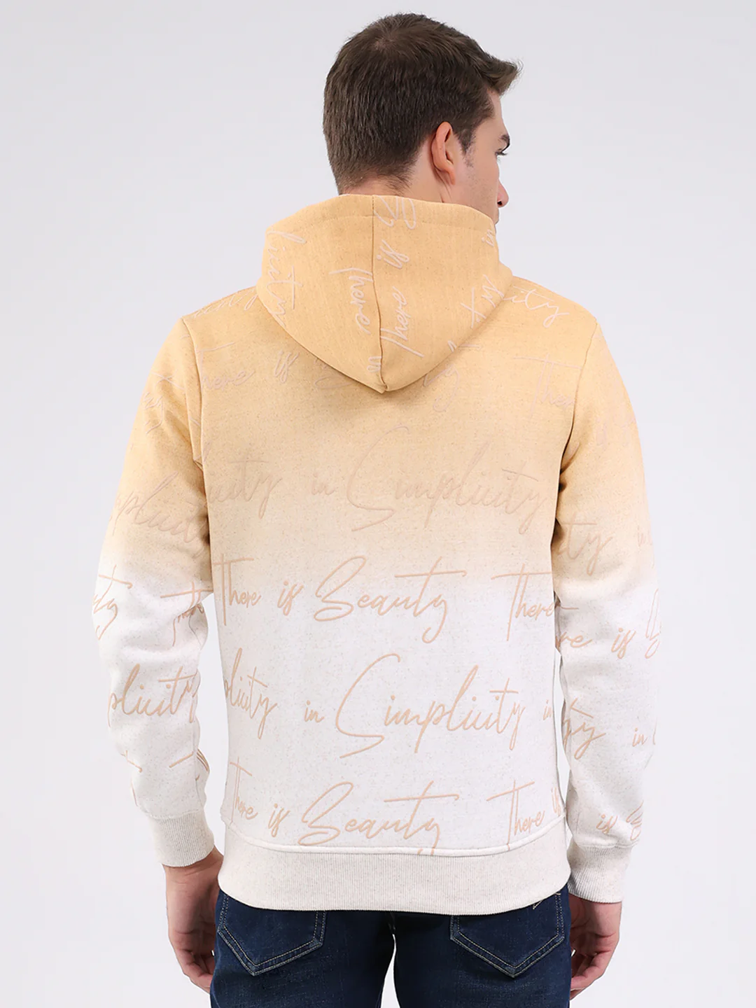 Men Beige Printed Hooded Full Sleeve Sweatshirt - Image 5