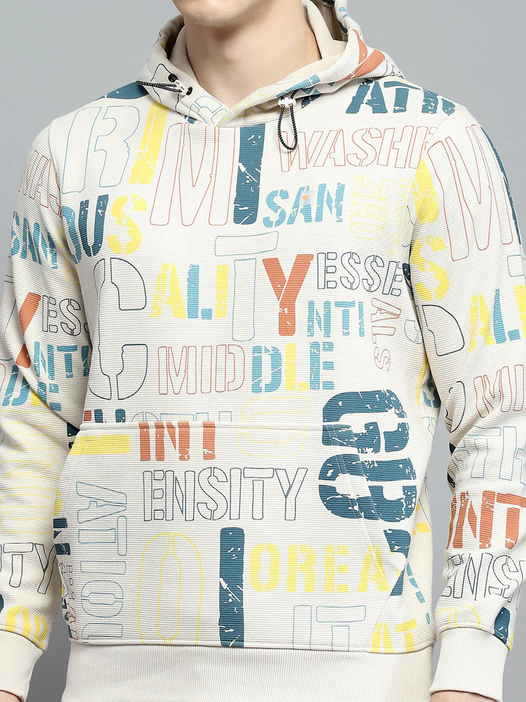 Men Beige Printed Hooded Full Sleeve Winter Tracksuit - Image 6