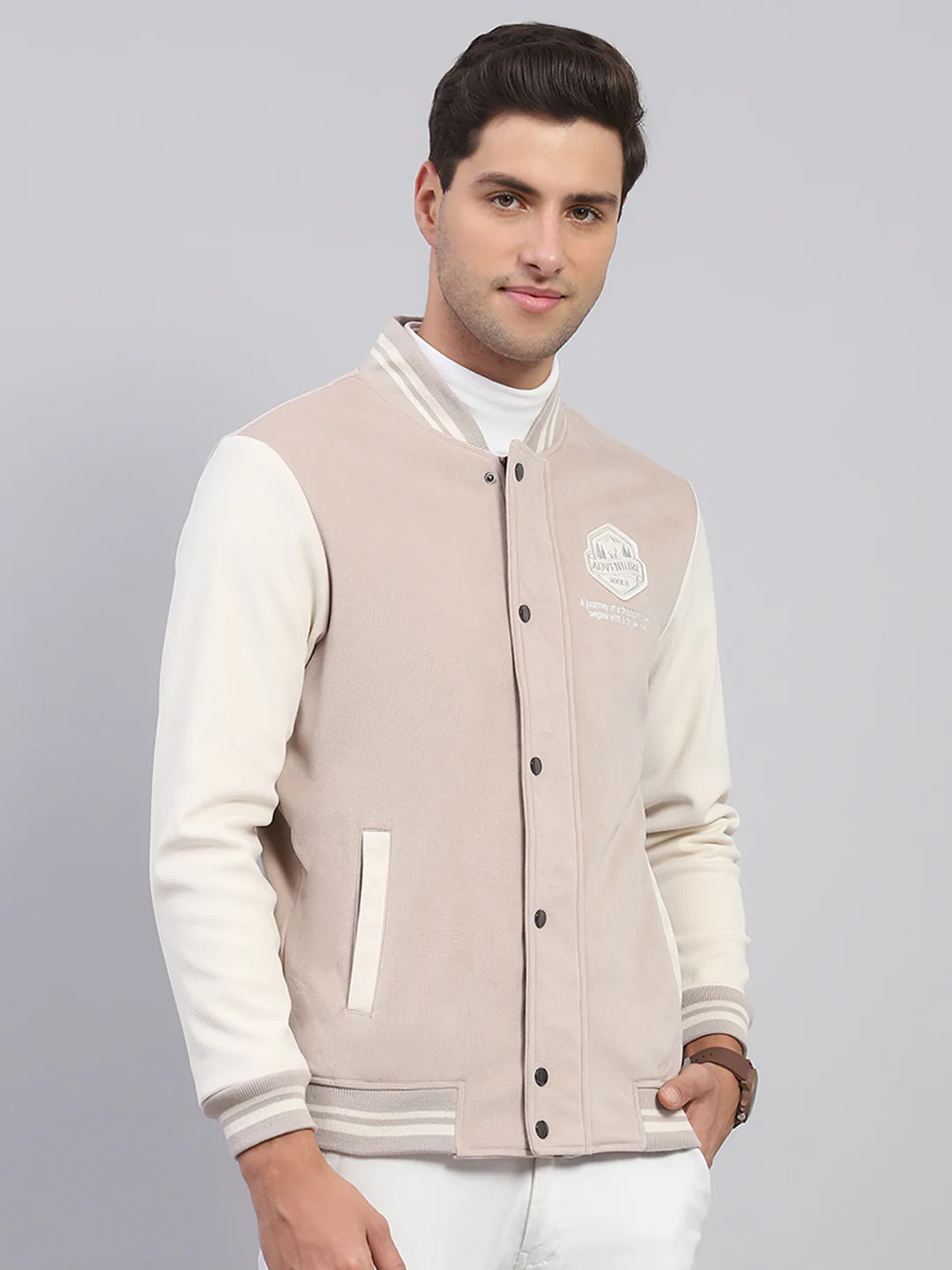 Rock.it Men Beige Printed Mock Neck Full Sleeve Sweatshirt - Image 4