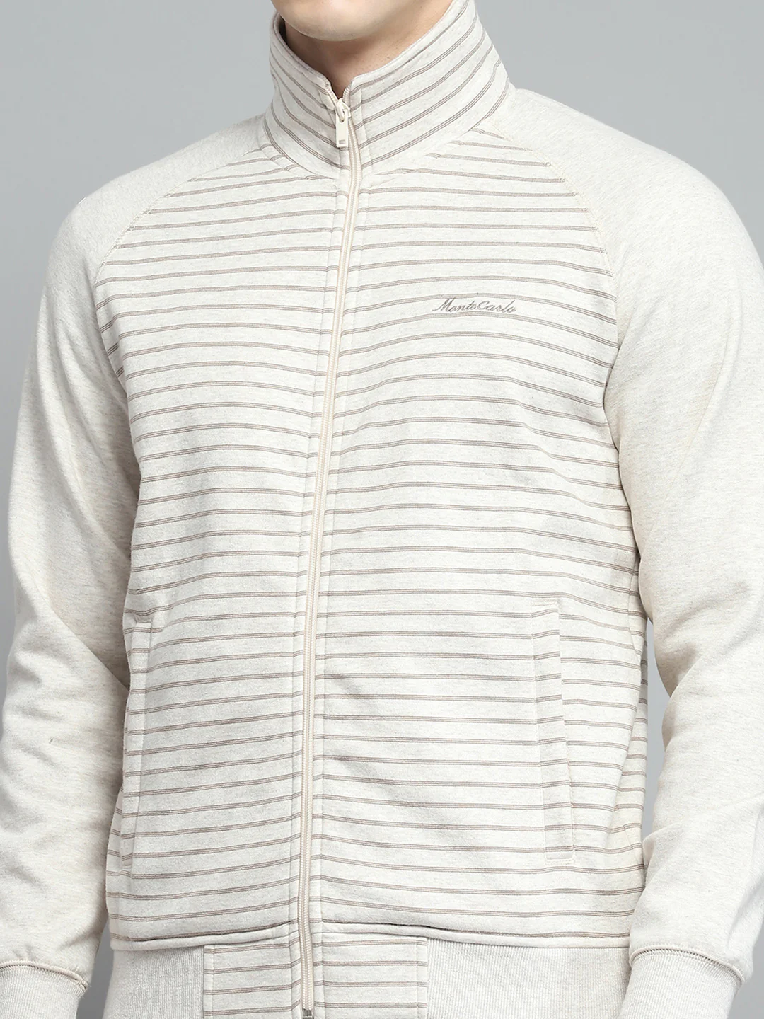 Men Beige Printed Mock Neck Full Sleeve Winter Tracksuit - Image 6